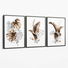 Set of 3 Brown Tropical Leaves Canvas Art Prints with Grey Float Frame