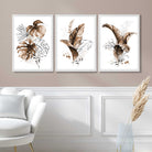 Set of 3 Brown Tropical Leaves Art Prints in White Frames | Artze UK