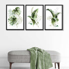 Set of 3 Green Tropical Leaves Art Prints in Black Frames | Artze UK