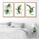 Set of 3 Green Tropical Leaves Art Prints in Oak Frames | Artze UK