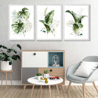 Set of 3 Green Tropical Leaves Art Prints in White Frames | Artze UK