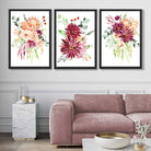 Set of 3 Orange and Purple Tropical Leaves Art Prints in Black Frames | Artze UK