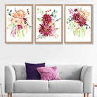 Set of 3 Orange and Purple Tropical Leaves Art Prints in Oak Frames | Artze UK