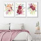 Set of 3 Orange and Purple Tropical Leaves Art Prints in White Frames | Artze UK