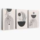 Set of 3 Boho Floral Geometric Grey and Black Canvas Art Prints | Artze Wall Art