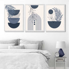 Set of 3 Boho Floral Geometric Navy and Blue Art Prints in White Frames | Artze UK