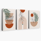 Set of 3 Boho Floral Geometric Green and Orange Canvas Art Prints | Artze Wall Art
