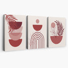 Set of 3 Boho Floral Geometric Red and Pink Canvas Art Prints | Artze Wall Art