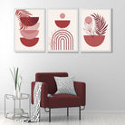 Set of 3 Boho Floral Geometric Red and Pink Art Prints in White Frames | Artze UK