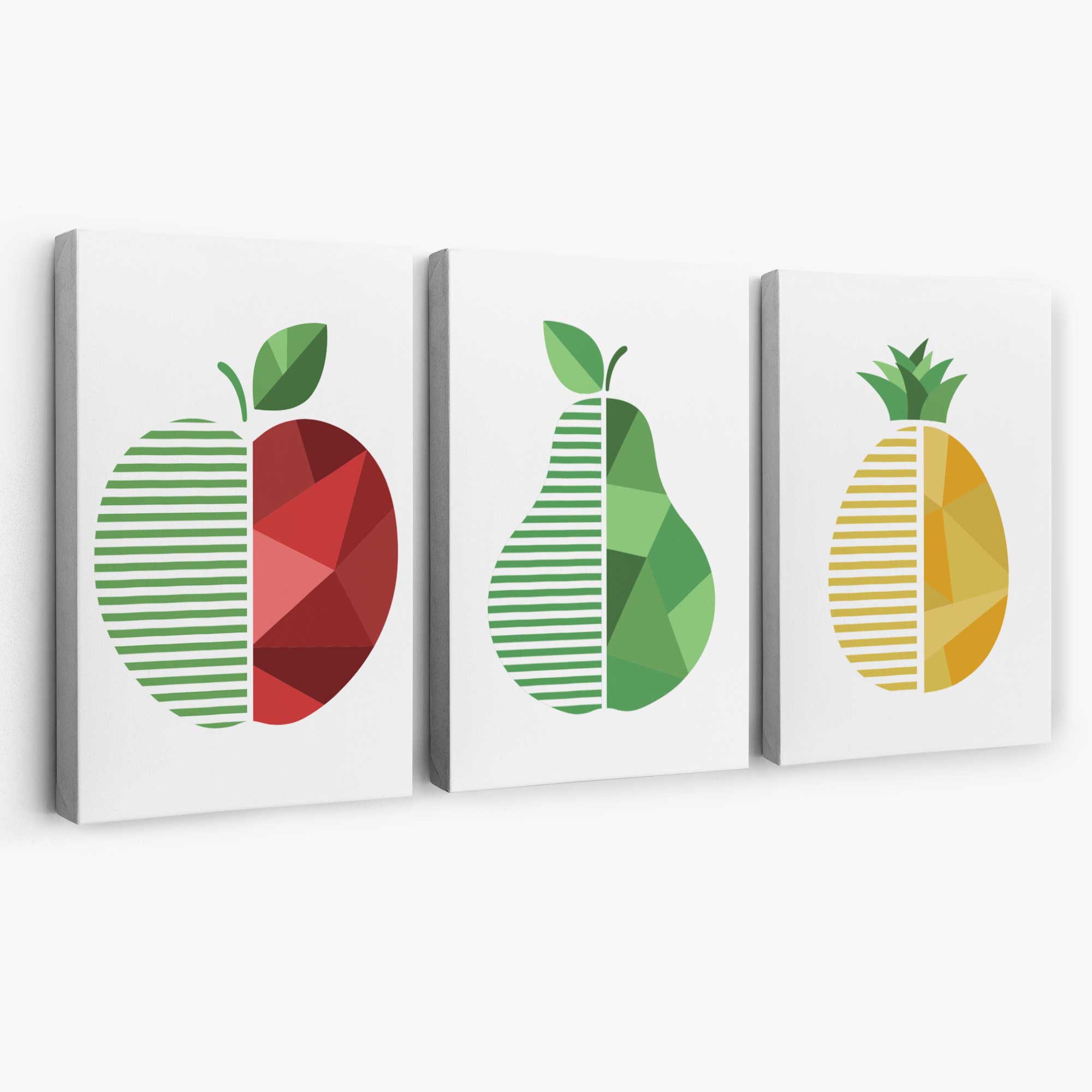 Set of 3 Geometric Red Yellow and Green Fruit Canvas Art Prints | Artze Wall Art