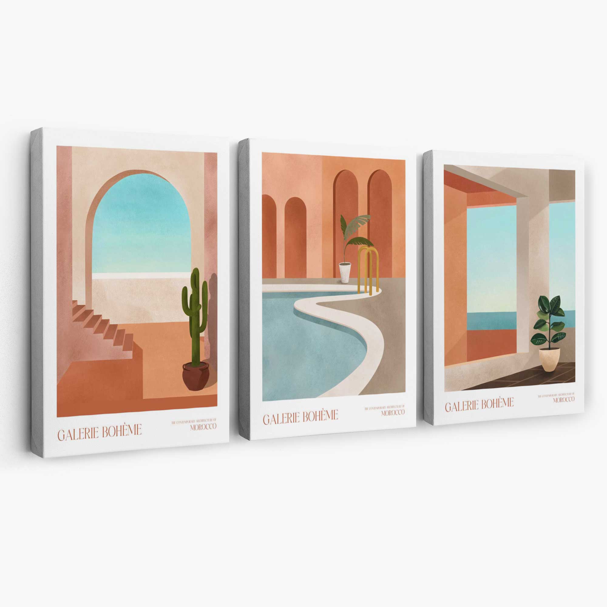 Set of 3 Boho Architecture of Morocco Canvas Art Prints | Artze Wall Art
