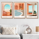 Set of 3 Boho Architecture of Morocco Art Prints in Oak Frames | Artze UK