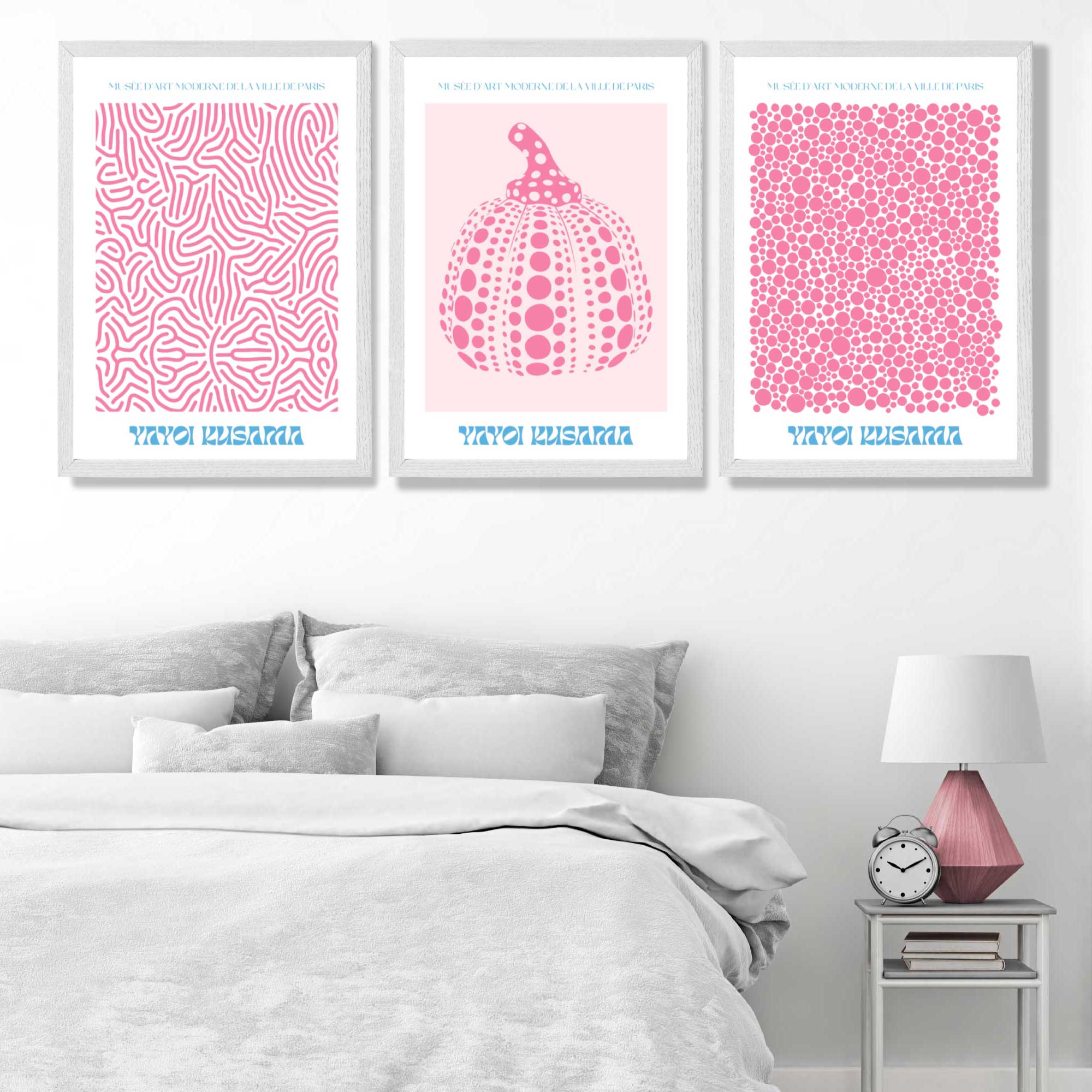 Yayoi Kusama Infinity in Pink Set of 3 Art Prints in White Frames | Artze UK