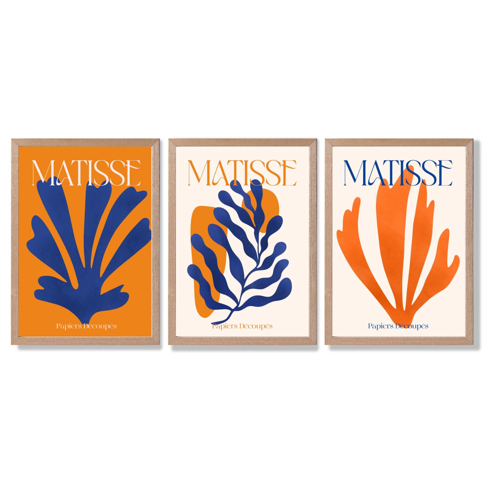Matisse Orange and Blue Floral Cut Out Framed Art Prints with Light Oak Frames