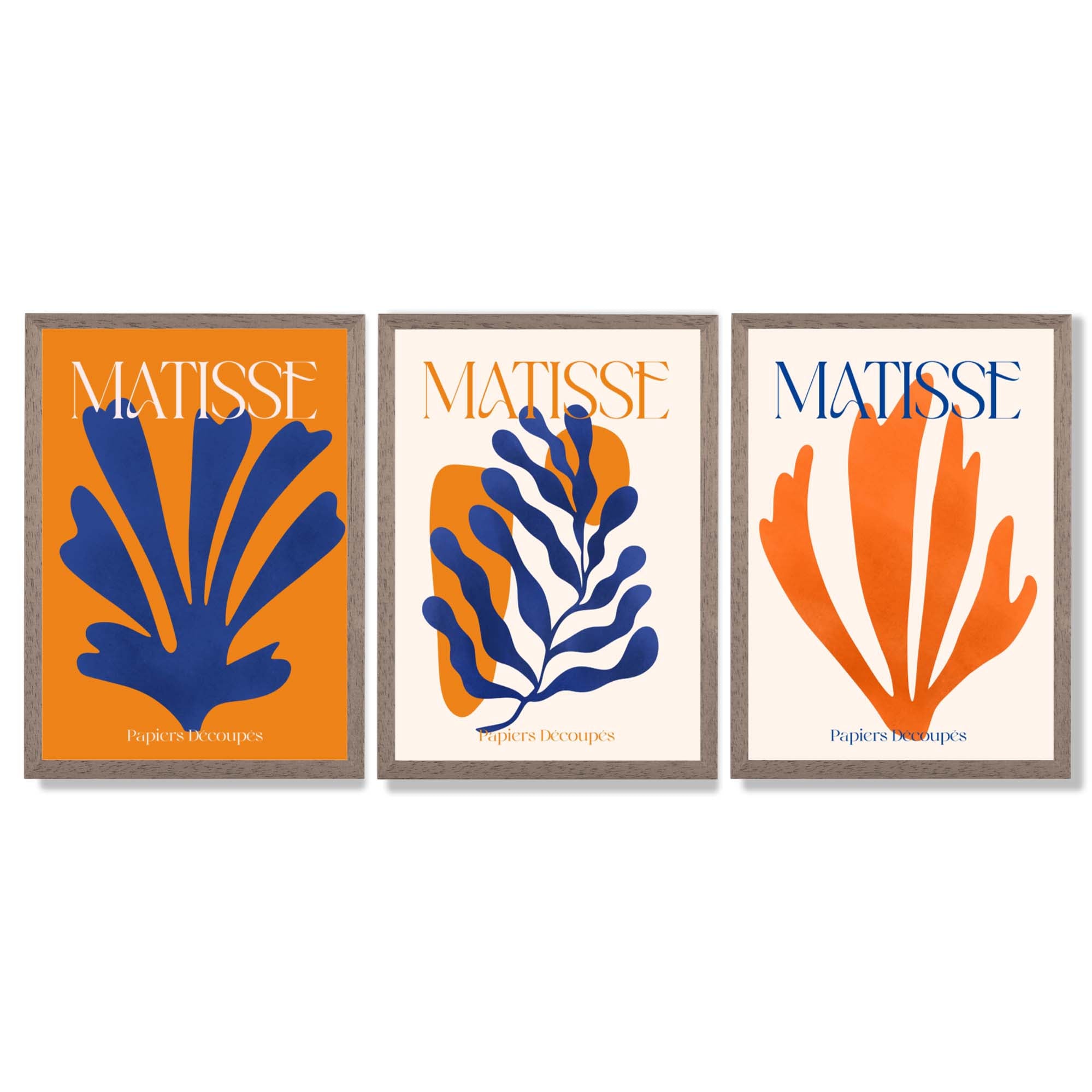 Matisse Orange and Blue Floral Cut Out Framed Art Prints with Light Walnut Frames