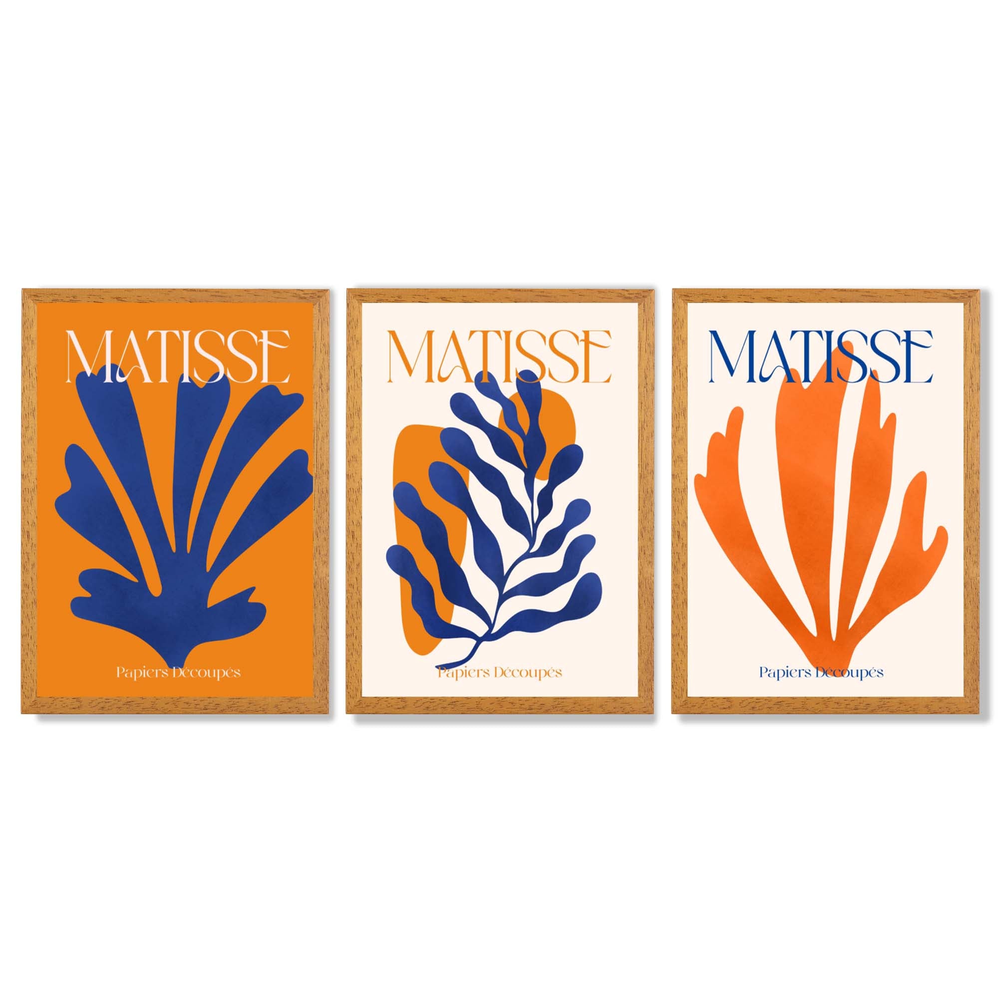 Matisse Orange and Blue Floral Cut Out Framed Art Prints with Oak Wooden Frames