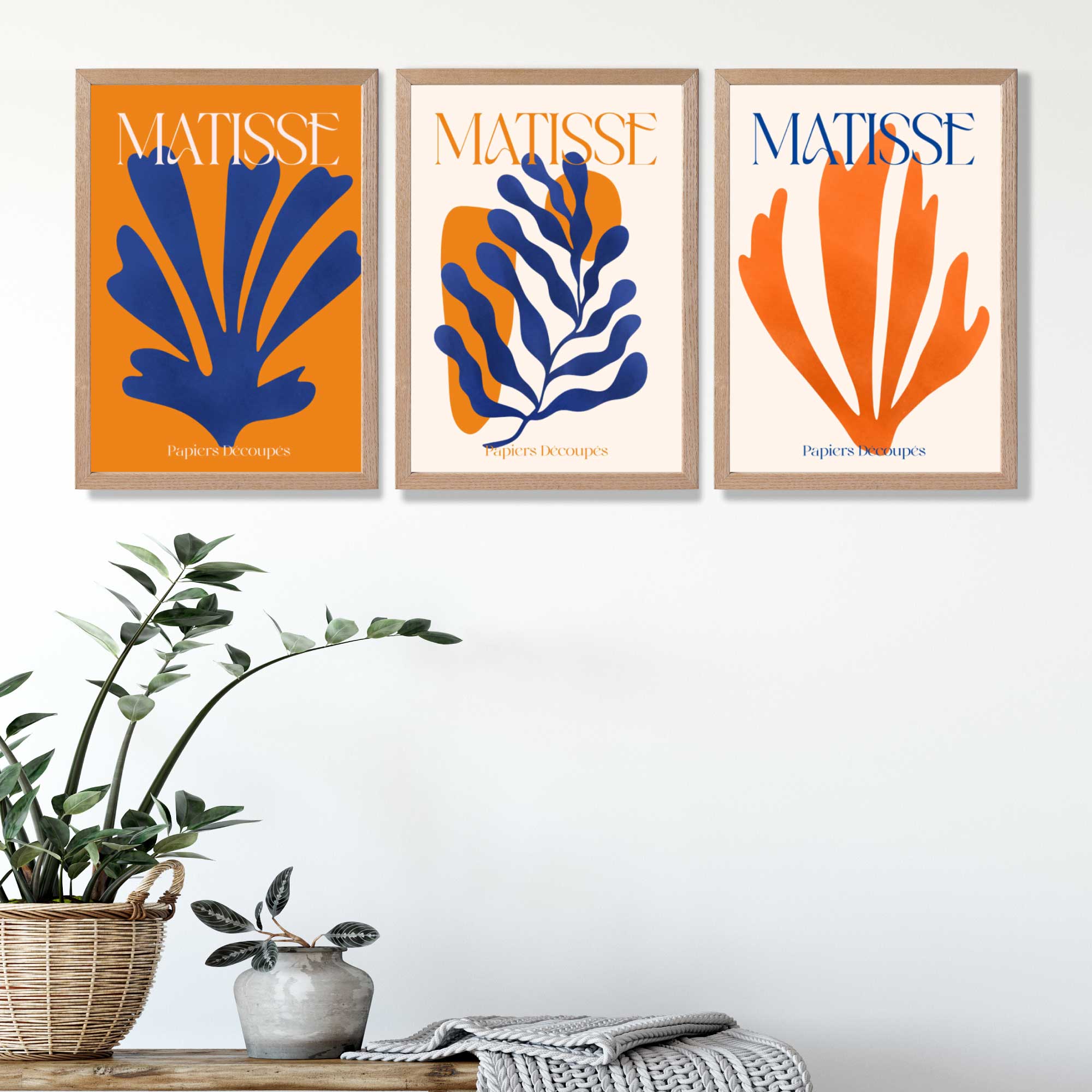 Matisse Orange and Blue Floral Cut Out Art Prints in Oak Frames | Artze UK