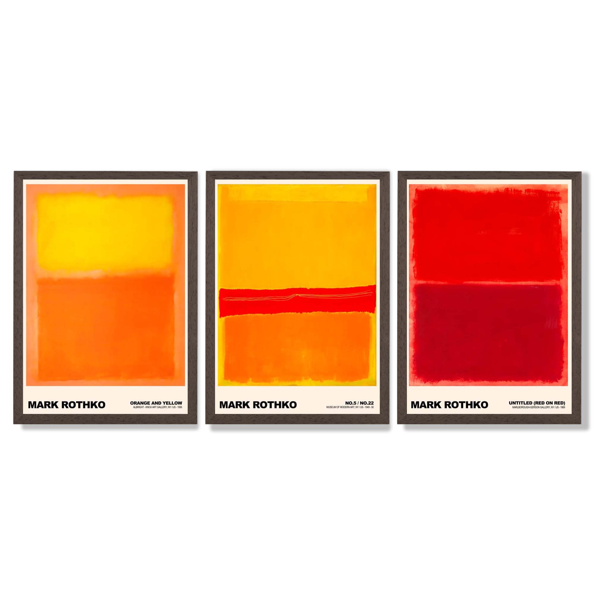 Mark Rothko Sunsets in Yellow and Red Framed Art Prints with Dark Wood Frames