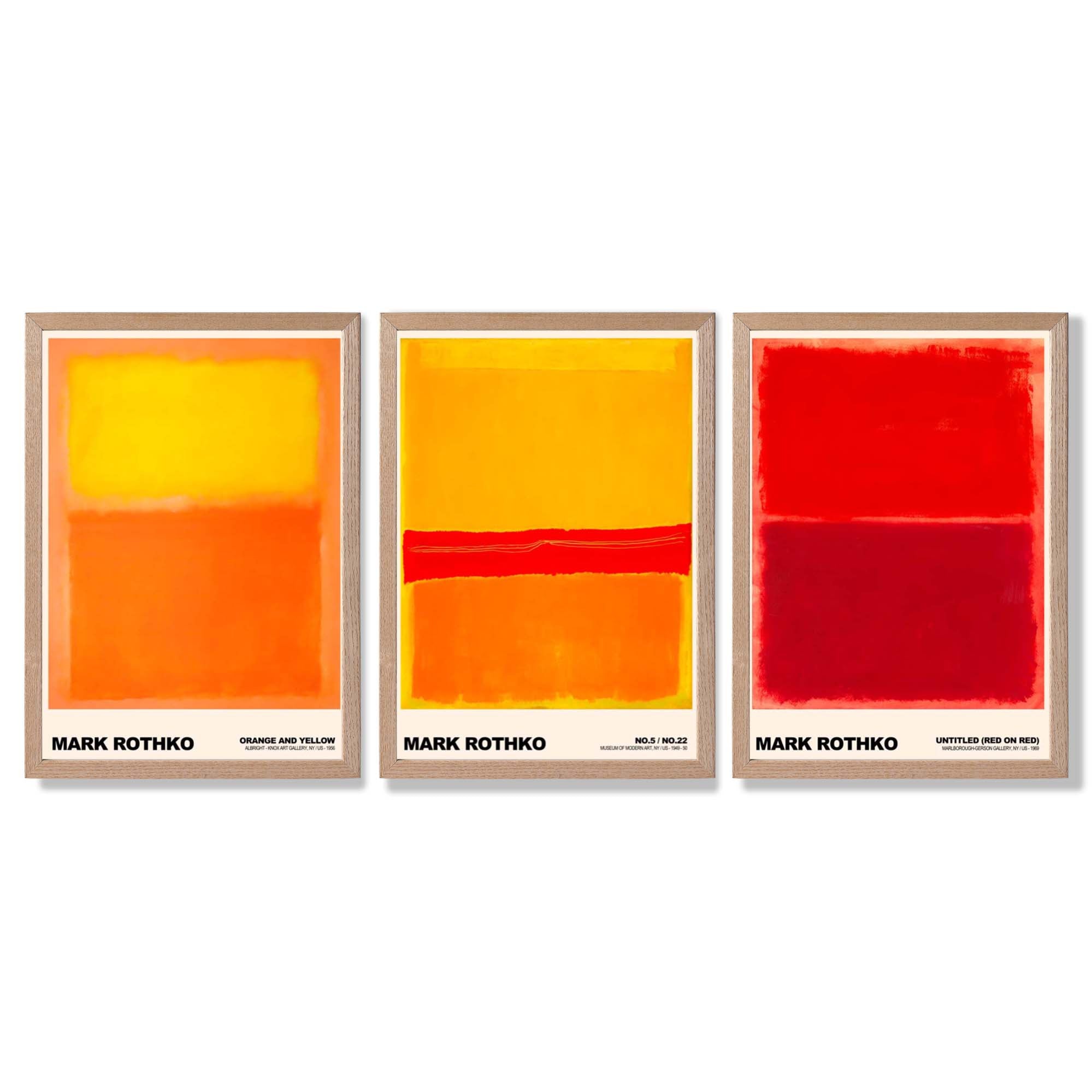 Mark Rothko Sunsets in Yellow and Red Framed Art Prints with Light Oak Frames