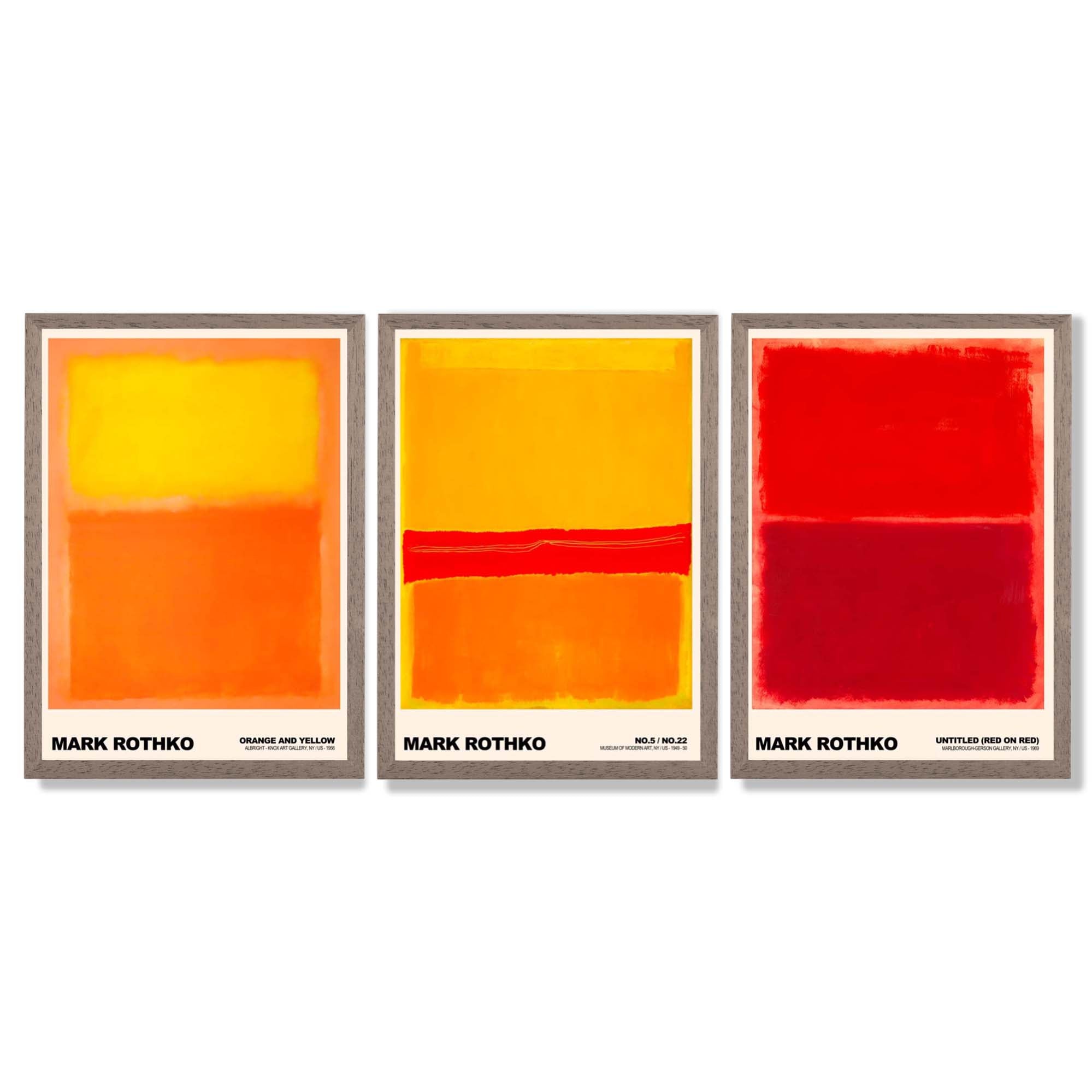 Mark Rothko Sunsets in Yellow and Red Framed Art Prints with Light Walnut Frames