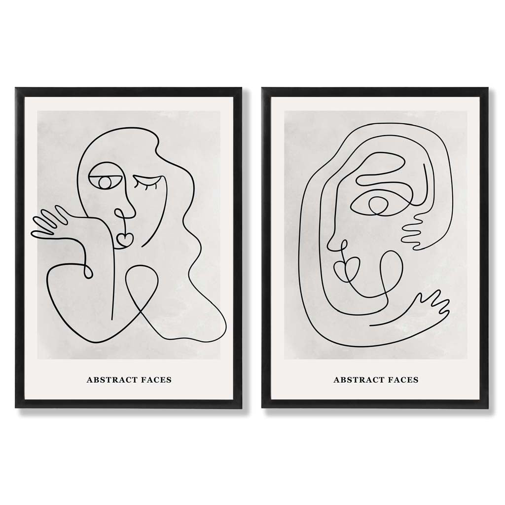 Picasso Faces Sketch Beige Set of 2 Art Prints with Black Frame