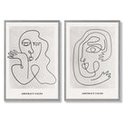 Picasso Faces Sketch Beige Set of 2 Art Prints with Light Grey Frame
