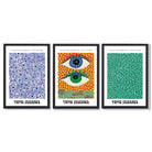 Yayoi Kusama Ocean Eyes in Blue and Green Framed Art Prints with Black Wooden Frames