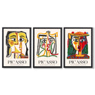 Picasso Abstract Faces Set of 3 Framed Art Prints with Black Wooden Frames