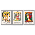 Picasso Abstract Faces Set of 3 Framed Art Prints with Light Grey Wooden Frames
