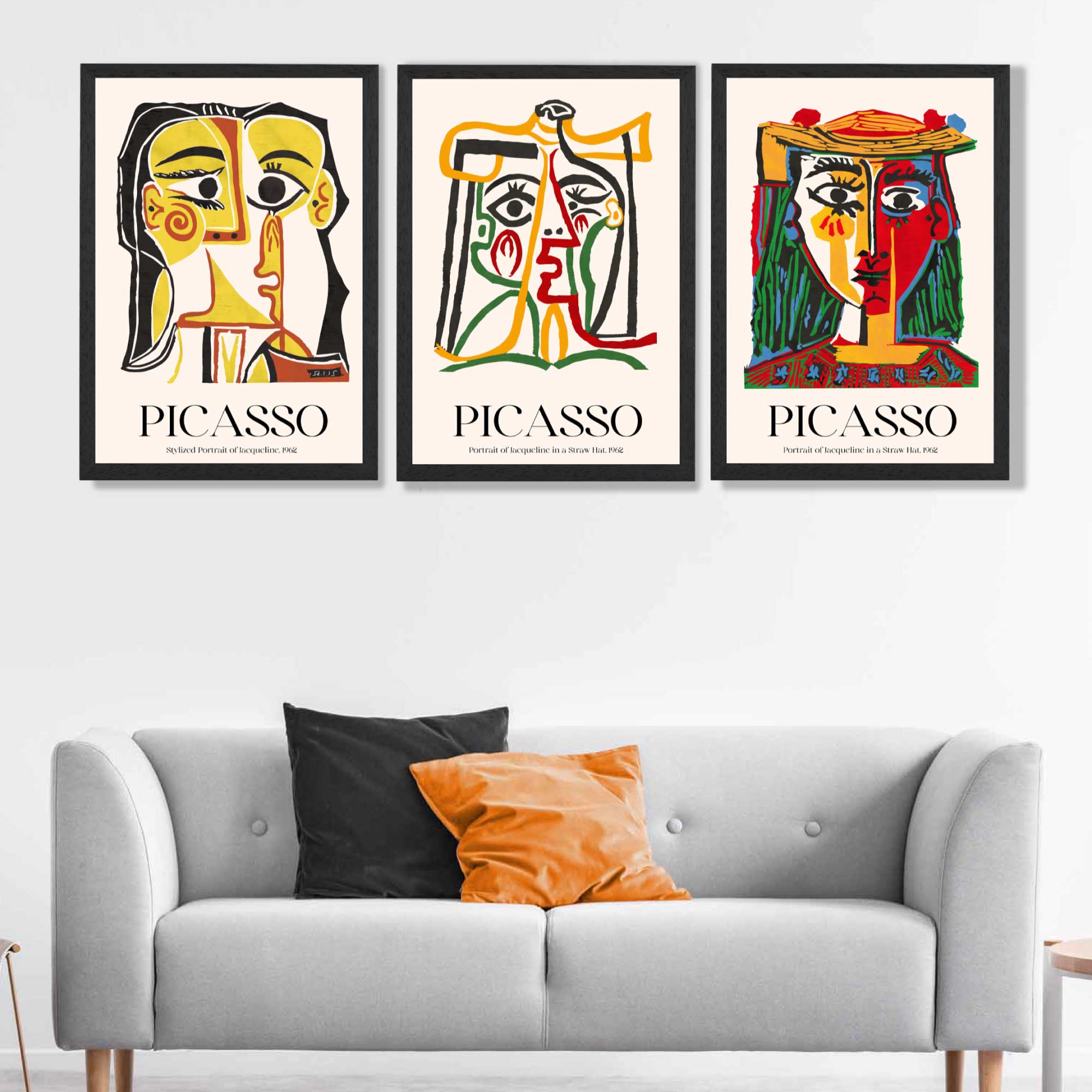 Picasso Abstract Faces Set of 3 Art Prints in Black Frames | Artze UK