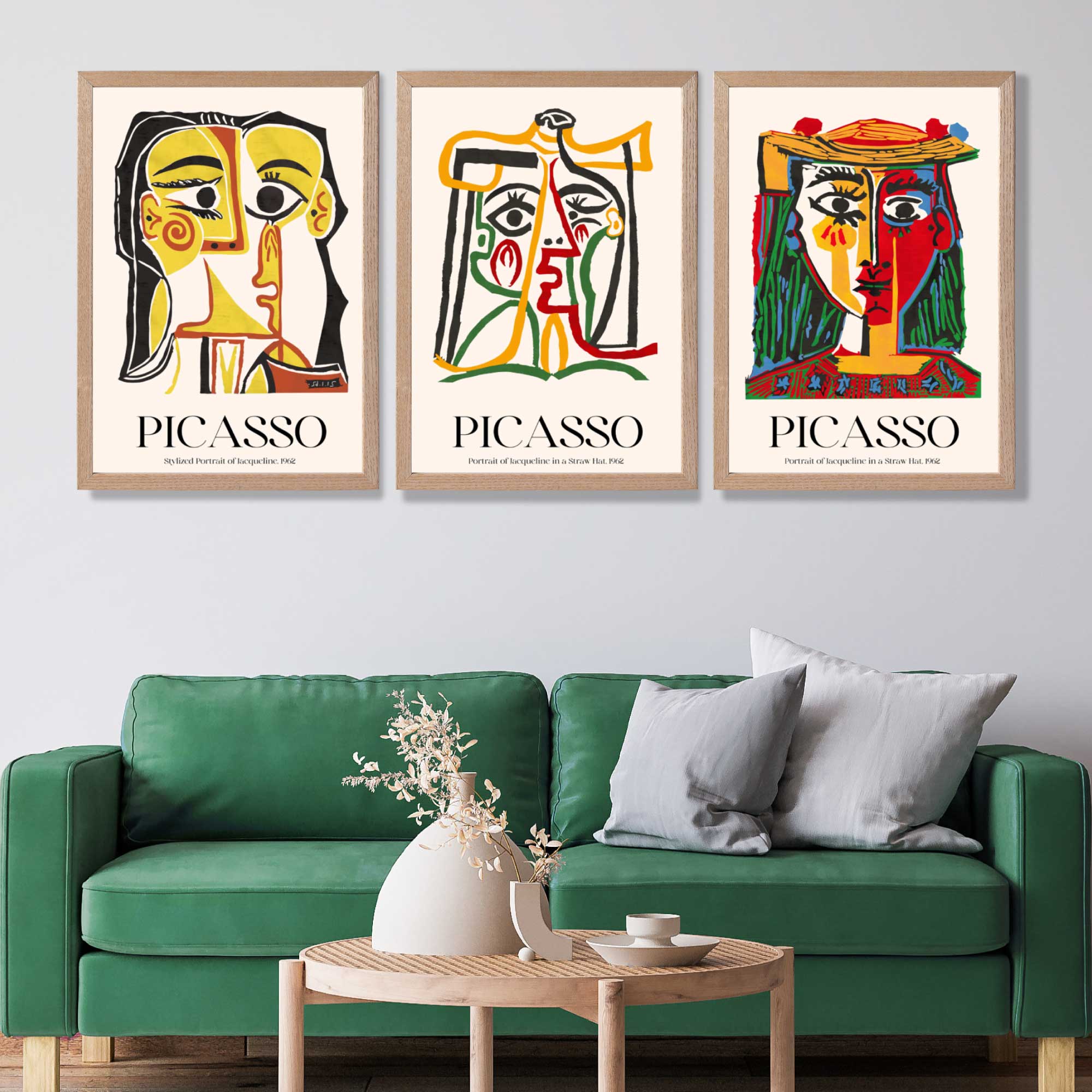 Picasso Abstract Faces Set of 3 Art Prints in Oak Frames | Artze UK