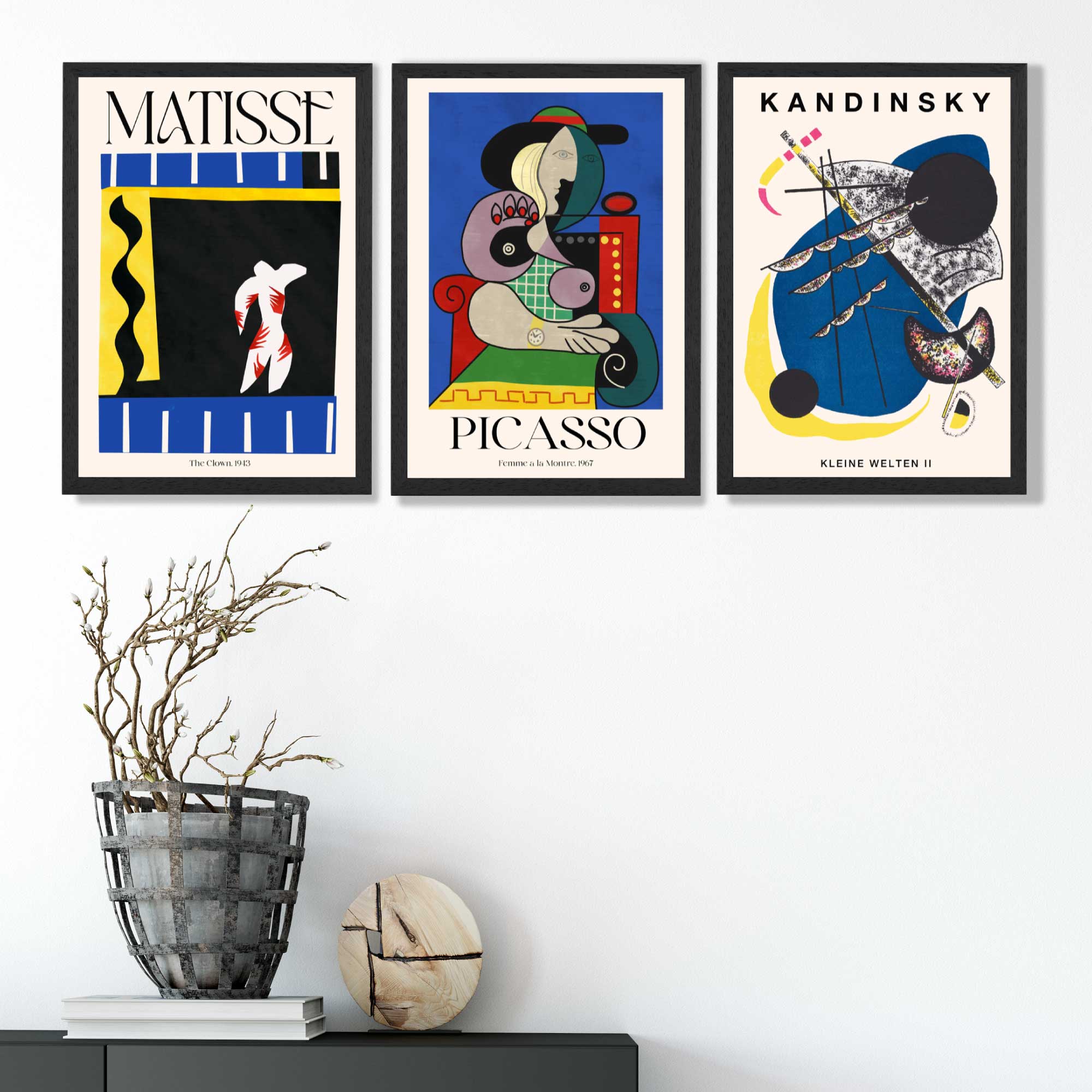 Matisse Picasso Kandinsky Modern Masters Set of 3 Art Prints in Black Frames | Artze UK