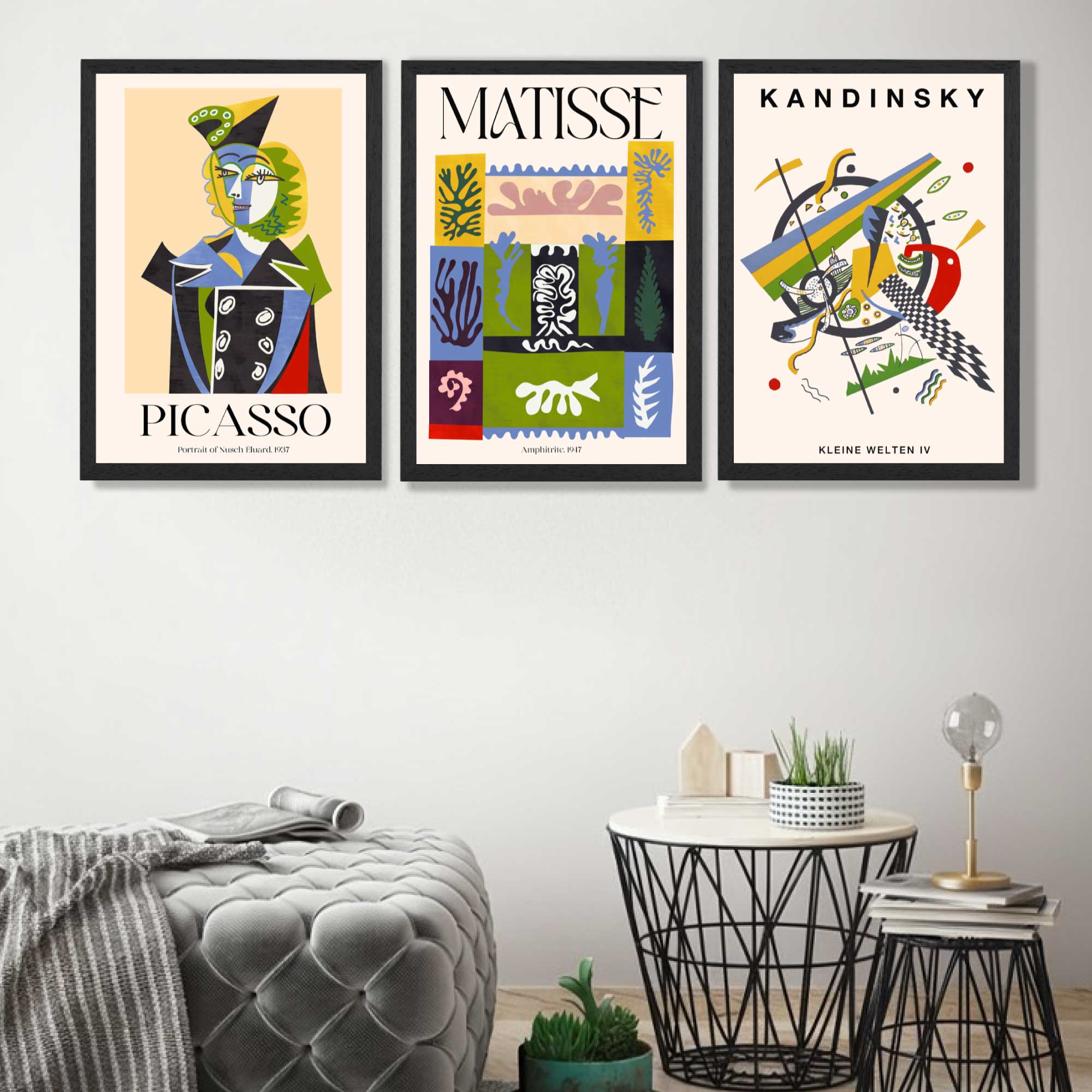 Picasso Matisse Kandinsky Modern Masters Set of 3 Art Prints in Black Frames | Artze UK