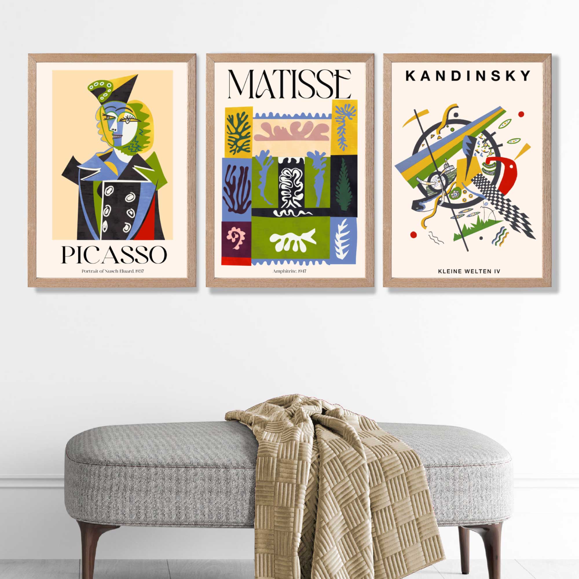 Picasso Matisse Kandinsky Modern Masters Set of 3 Art Prints in Oak Frames | Artze UK