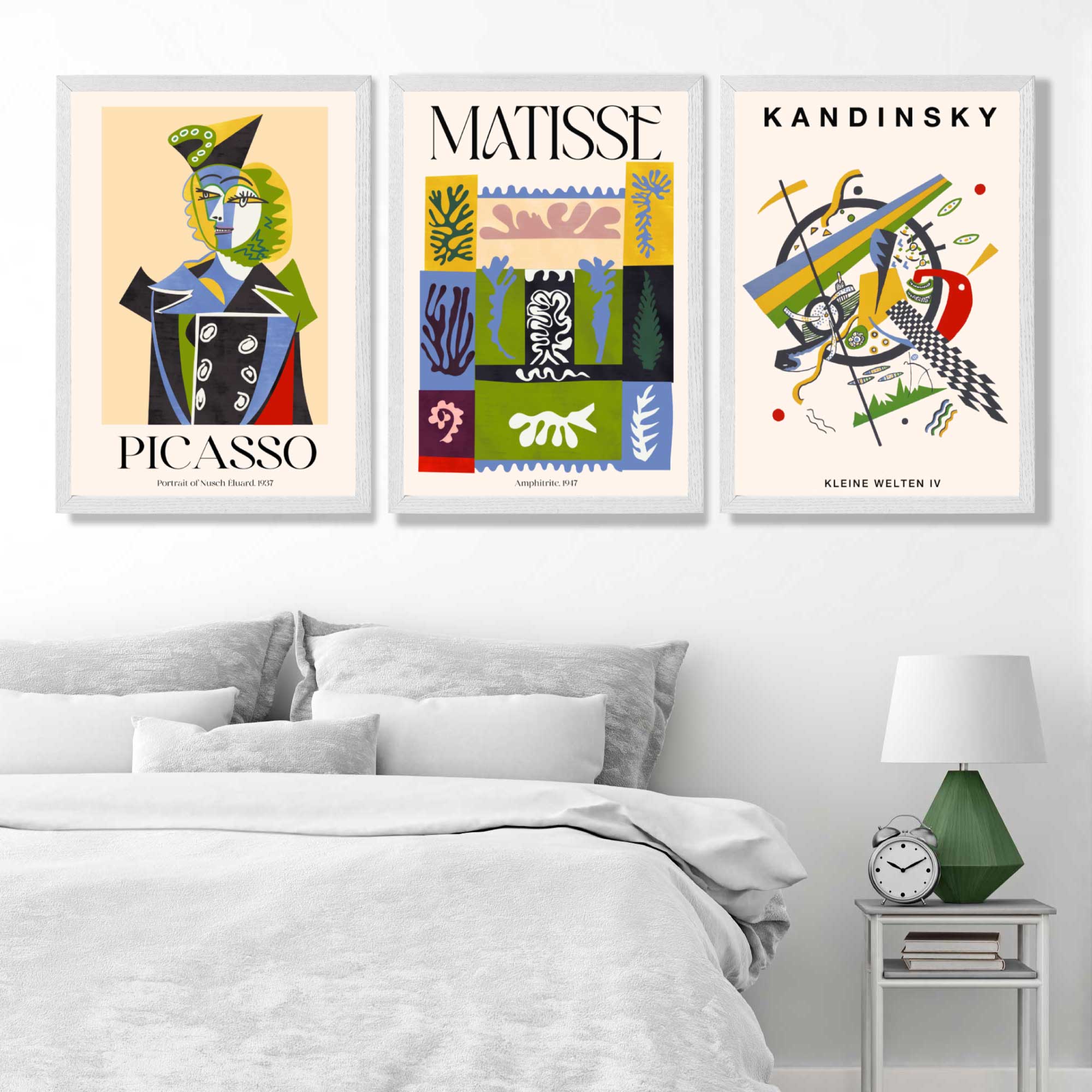 Picasso Matisse Kandinsky Modern Masters Set of 3 Art Prints in White Frames | Artze UK