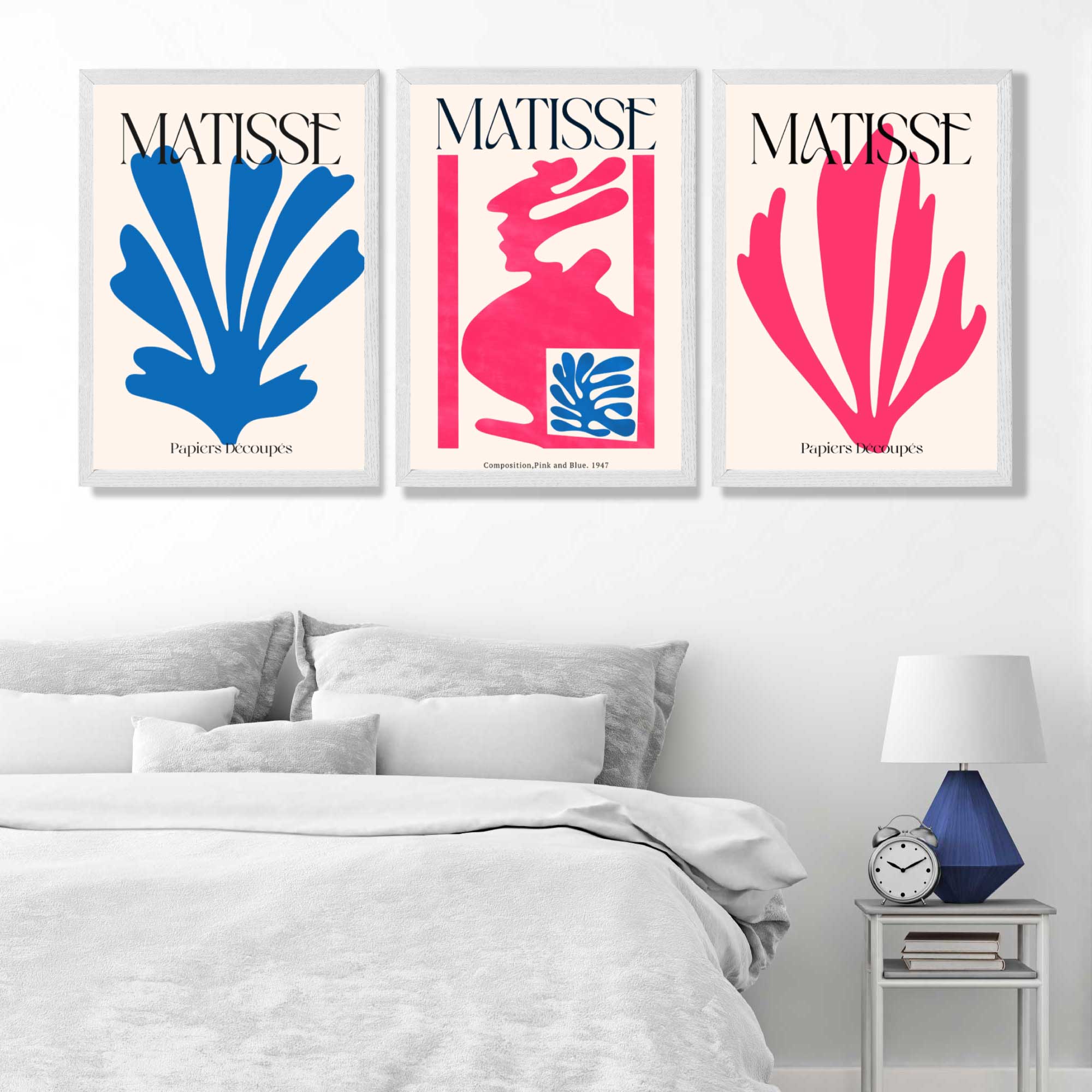 Matisse Floral Cut Outs in Pink and Blue Art Prints in White Frames | Artze UK