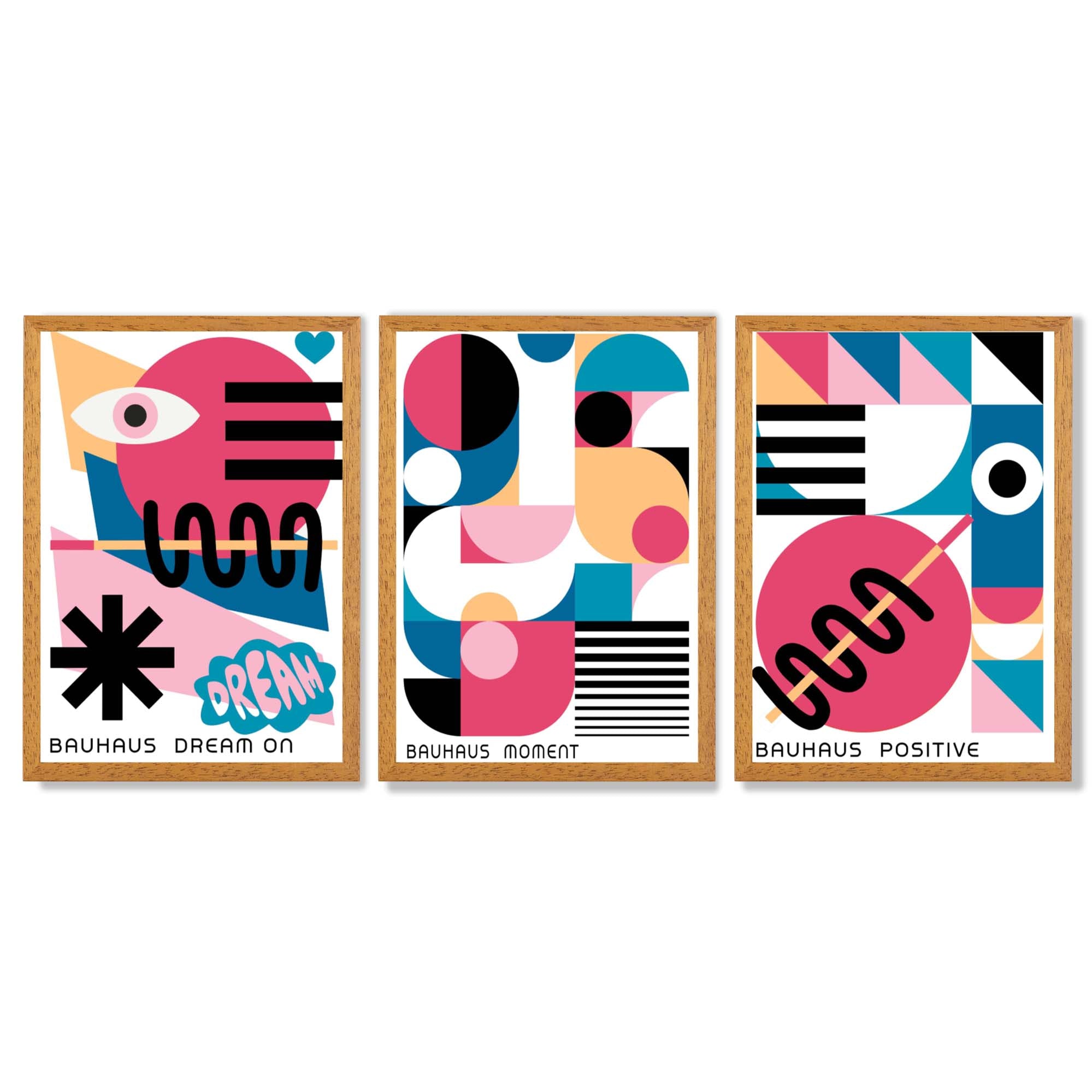 Bauhaus Positive Moments and Dreams Framed Art Prints with Oak Wooden Frames