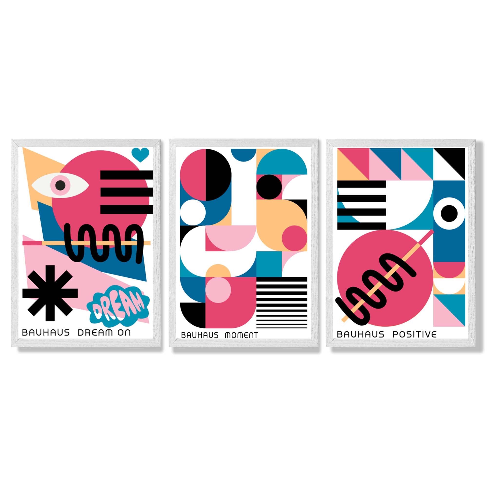 Bauhaus Positive Moments and Dreams Framed Art Prints with White Wooden Frames