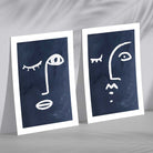 Picasso Faces Sketch Navy Blue Set of 2 Art Prints