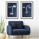 Picasso Faces Sketch Navy Blue Art Prints Set | Artze Wall Art UK