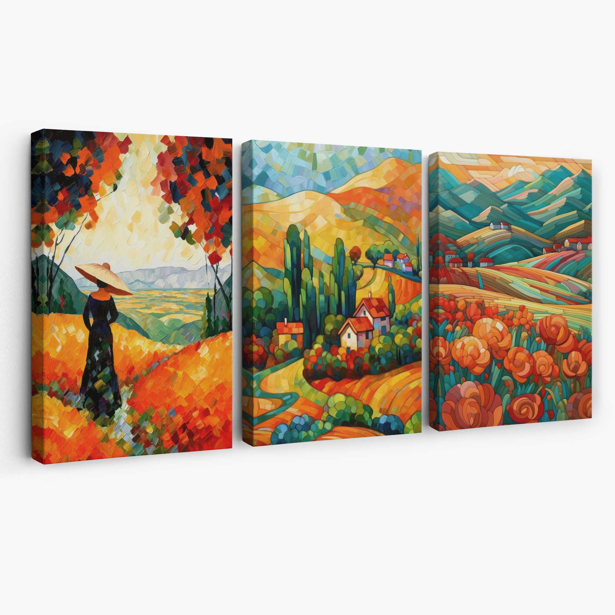 Colourful Landscapes in Mosaic Style Canvas Art Prints | Artze Wall Art