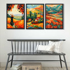 Colourful Landscapes in Mosaic Style Art Prints in Black Frames | Artze UK