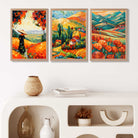 Colourful Landscapes in Mosaic Style Art Prints in Oak Frames | Artze UK