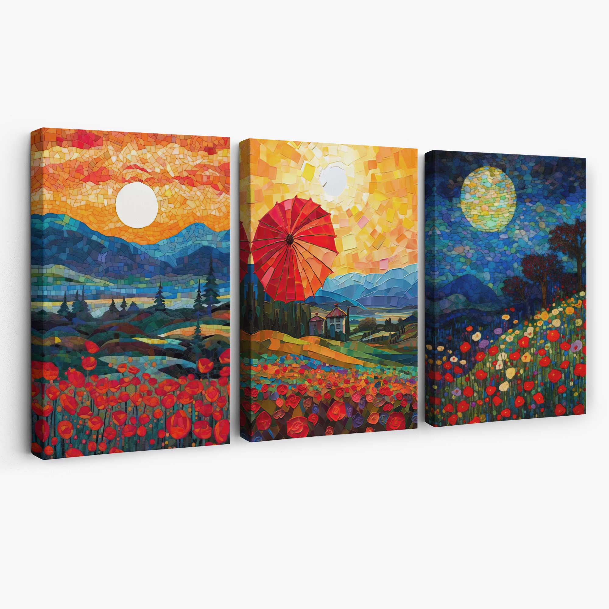 Midnight Landscapes in Mosaic Style Canvas Art Prints | Artze Wall Art
