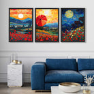 Midnight Landscapes in Mosaic Style Art Prints in Black Frames | Artze UK