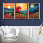 Midnight Landscapes in Mosaic Style Art Prints in Oak Frames | Artze UK