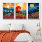 Midnight Landscapes in Mosaic Style Art Prints in White Frames | Artze UK