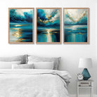 Abstract Seascapes in Blue and Gold Art Prints in Oak Frames | Artze UK