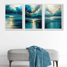 Abstract Seascapes in Blue and Gold Art Prints in White Frames | Artze UK