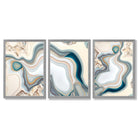 Beige and Blue Agate Abstract Set of 3 Framed Art Prints with Light Grey Wooden Frames
